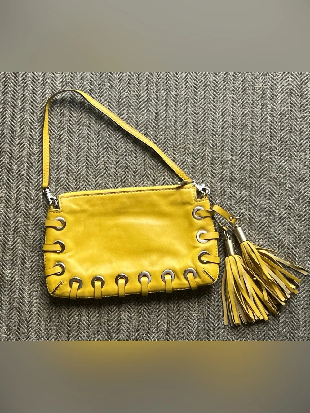 Michael Kors Yellow Leather Shoulder Clutch Bag Tassels